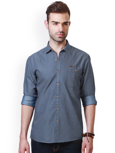 

People Men Blue Slim Fit Printed Casual Shirt