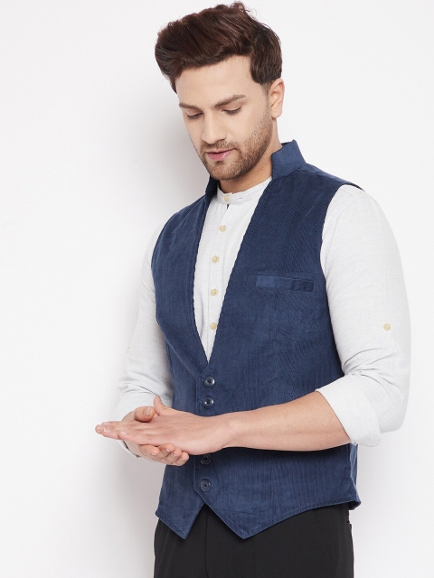 

even Men Blue Solid Woven Waistcoat