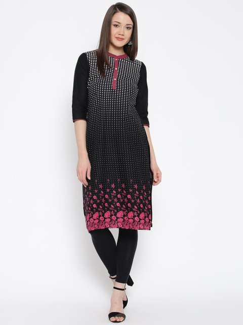 

AURELIA Women Black Printed Straight Kurta