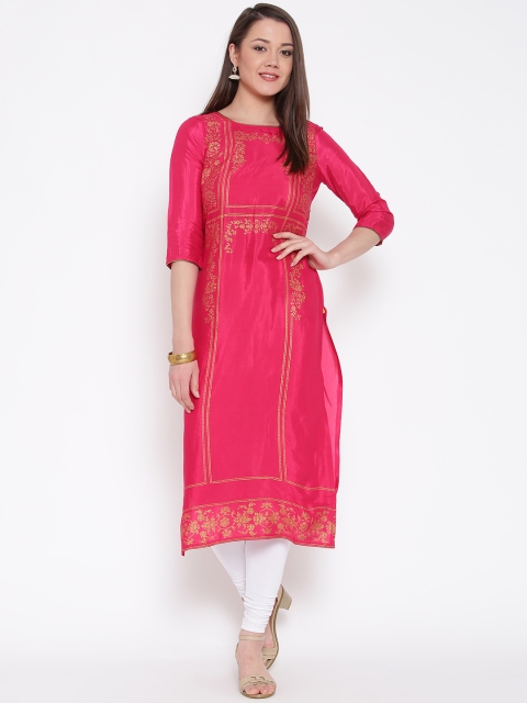 

AURELIA Women Pink Printed Straight Kurta