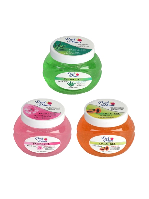 

Pink Plums Set of 3 Vitamin E, Aloe Vera, Papaya & Jojoba Oil Facial Gel 250 ml Each, Multi