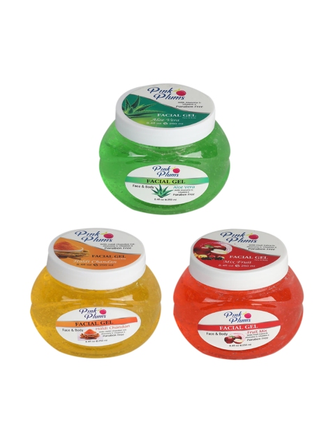 

Pink Plums Pack Of 3 Aloevera Fruit mix,Haldi & chandan Facial Kit, Multi