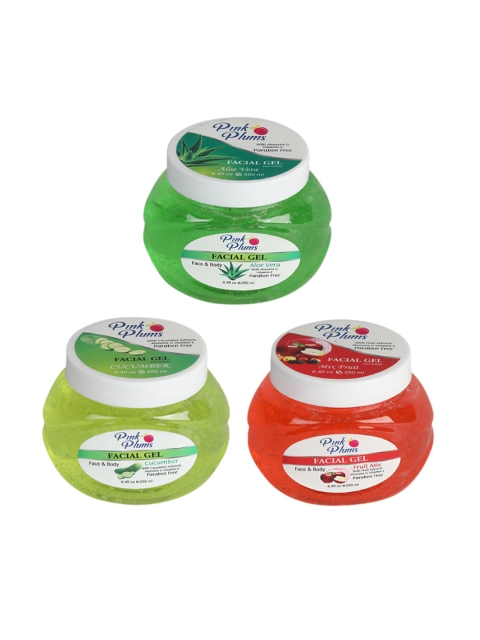 

Pink Plums Set Of 3 Aloevera Cucumber Fruit Mix Face & Body Facial Gel, Multi