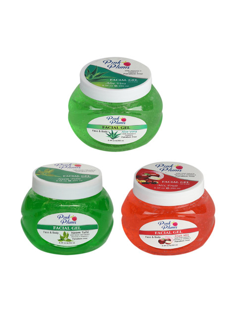 

Pink Plums Pack of 3 Paraben Free Aloe Vera, Fruit Mix & Neem Facial Kit - 250 Ml Each, Multi