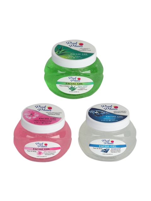

Pink Plums Set of 3 Vitamin E, Aloe Vera, Diamond Dust Facial Gel 250 ml Each, Multi
