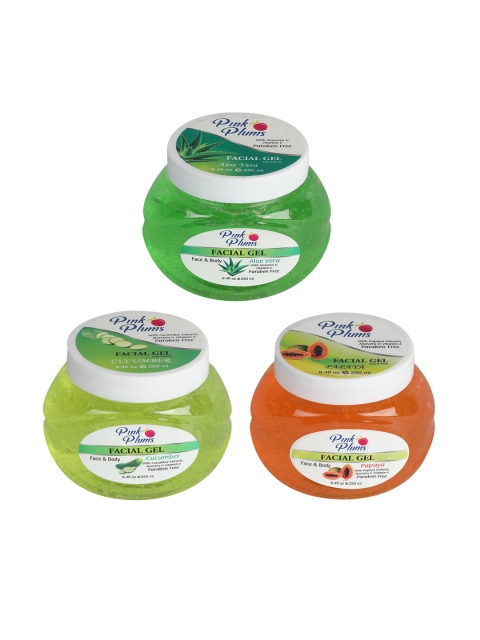 

Pink Plums Set of 3 Aloevera Cucumber & Papaya Facial Gel, Green