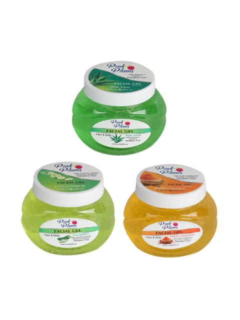 

Pink Plums Set of 3 Aloevera Cucumber Haldi & Chandan Face & Body Gel, Multi