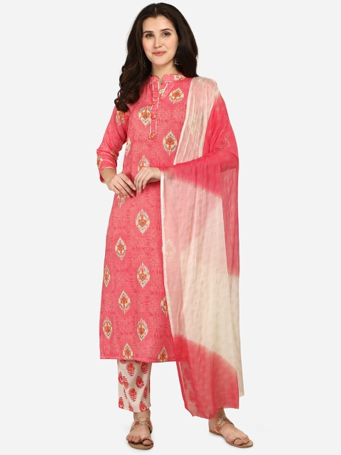 

LEWAWAA Peach-Coloured & Off White Printed Pure Cotton Unstitched Dress Material