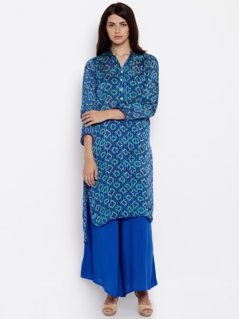 

Jashn Women Blue Printed Straight Kurta