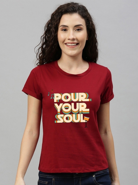 

Dipsha Women Maroon & Beige Typography Printed Pure Cotton T-shirt