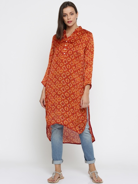 

Jashn Women Orange Printed Straight Kurta