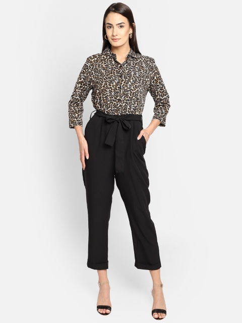 

emeros Brown & Black Animal Printed Capri Jumpsuit