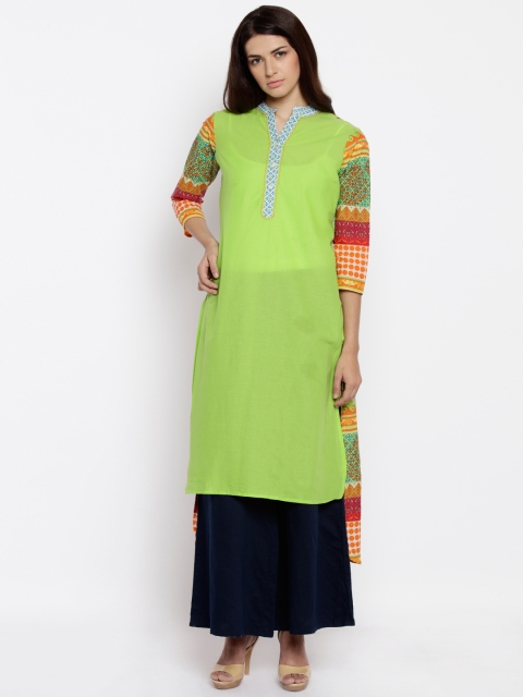 

Jashn Women Lime Green Printed Straight Kurta