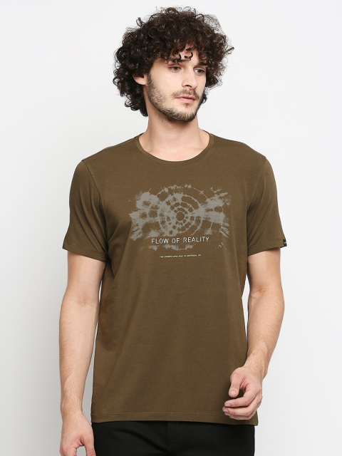 

SPYKAR Men Olive Green & Grey Printed Slim Fit T-shirt
