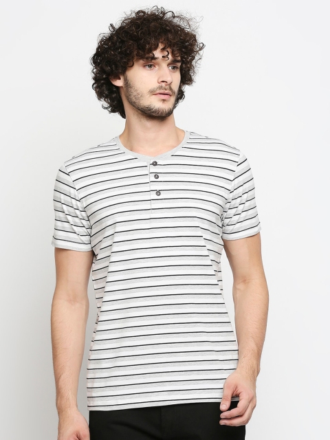 

SPYKAR Men White Striped Henley Neck Slim Fit T-shirt