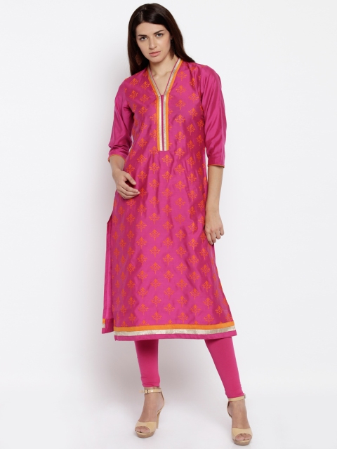 

Jashn Women Pink Printed Straight Kurta