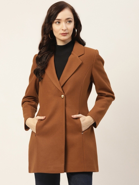 

Okane Women Brown Solid Hip Length Woollen Trench Coat