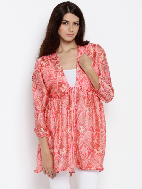 

Jashn Pink & Beige Printed Flared Kurti