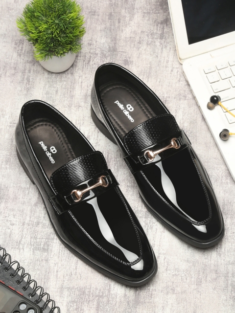

pelle albero Men Black Solid Formal Horsebit Loafers