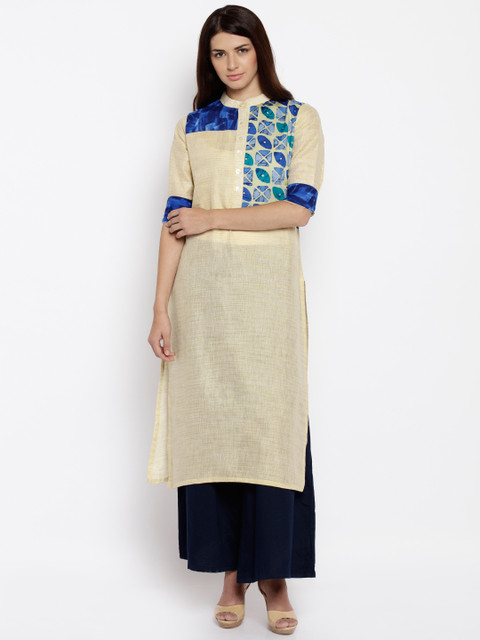 

Jashn Women Beige Solid Straight Kurta