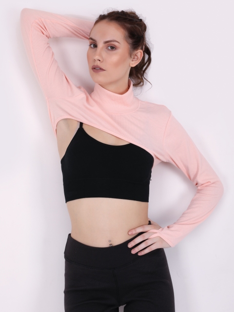 

EVERDION Peach-Coloured Ribbed Arm Cover Pure Cotton Crop Top
