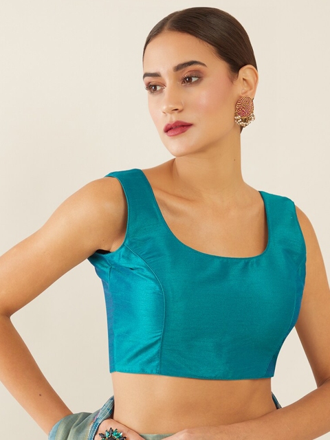 

Soch Women Green Solid U-neck Saree Blouse
