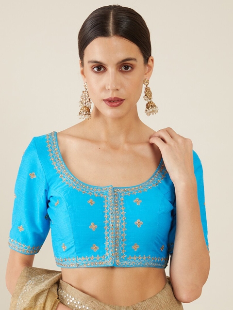 

Soch Women Blue & Gold-Coloured Embroidered Readymade Saree Blouse