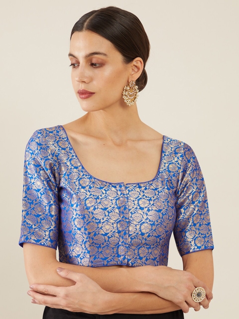 

Soch Women Blue & Gold-Coloured Woven Design Saree Blouse