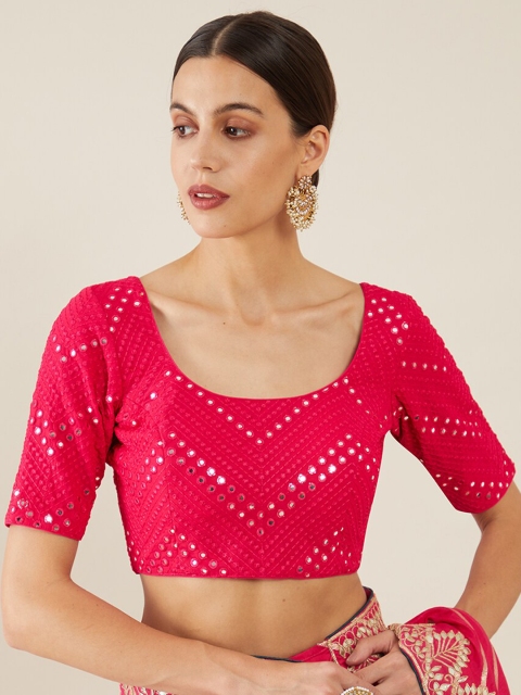 

Soch Women Pink Mirror Work Prince Cut Readymade Saree Blouse