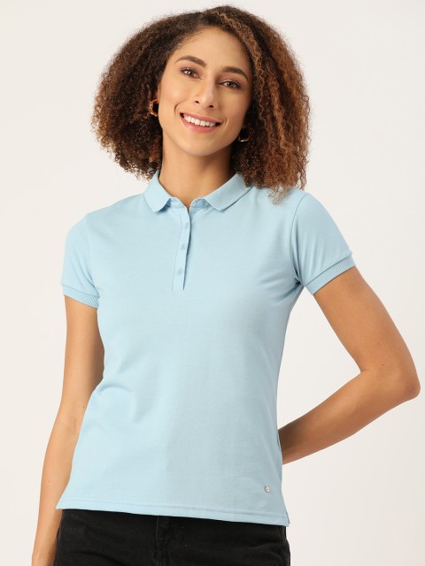 

Monte Carlo Women Blue Solid Polo Collar T-shirt