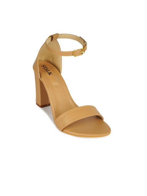 

STALK Beige Solid Ankle Loop Block Pumps