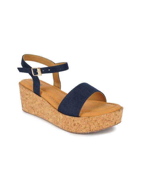

STALK Blue Colourblocked Wedge Sandals with Buckles