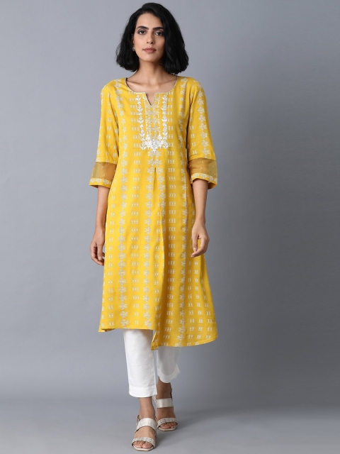 

W Women Yellow Ethnic Motifs Printed Thread Work Kurta