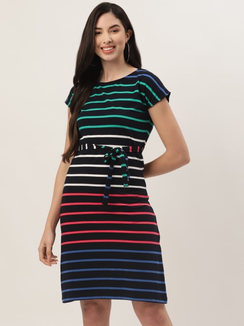 

Monte Carlo Women Black & Red Striped T-shirt Dress