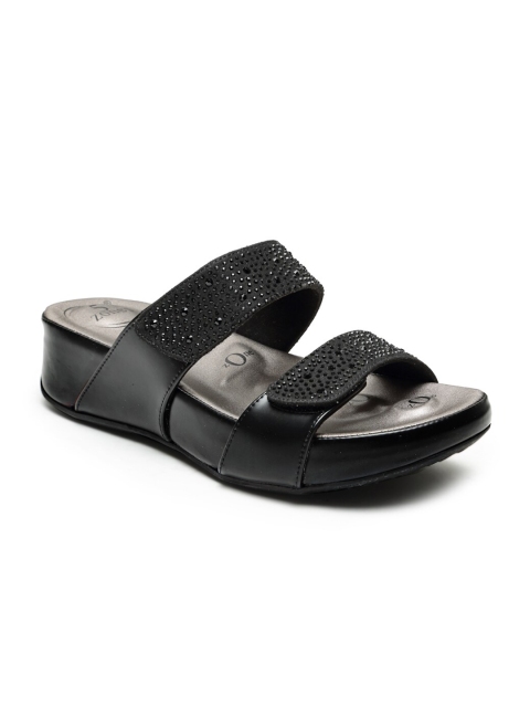 

VON WELLX GERMANY Women Black & Grey Embellished Slip-On Flip Flop