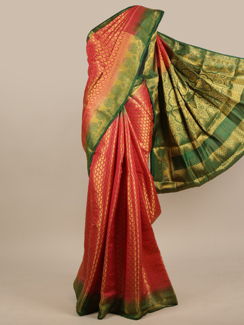 

Pothys Red & Green Floral Zari Jute Silk Saree