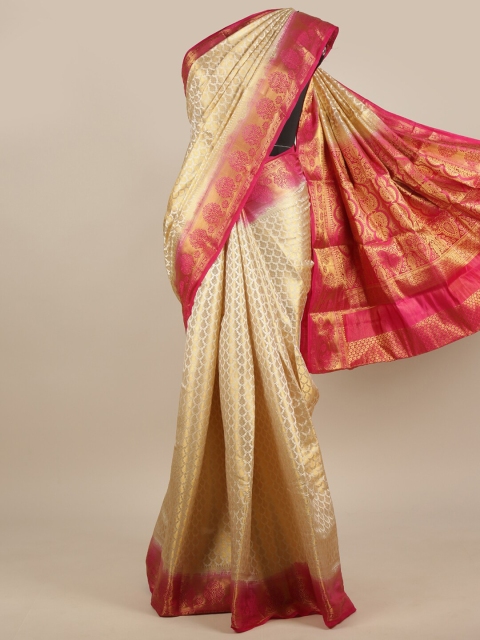 

Pothys Cream & Magenta Woven Design Jute Silk Saree