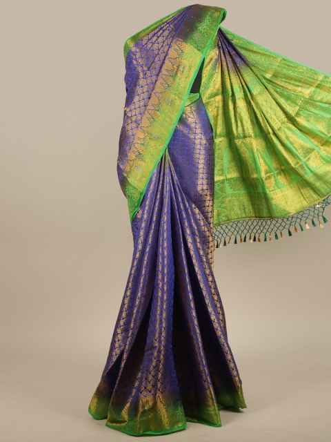 

Pothys Blue & Green Woven Design Zari Jute Silk Saree