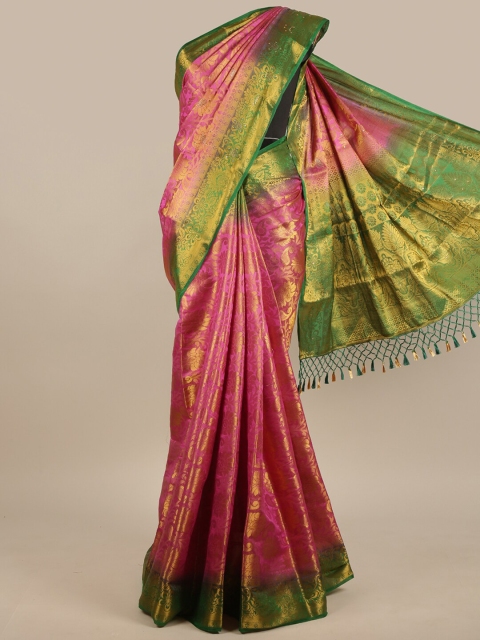 

Pothys Pink & Green Woven Design Zari Jute Silk Saree