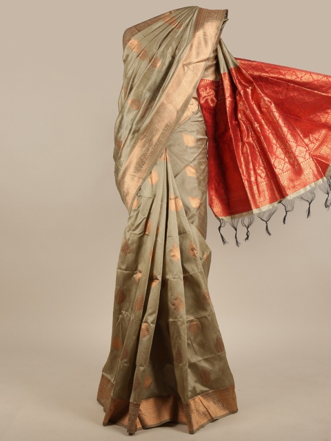 

Pothys Tan & Red Woven Design Jute Silk Saree