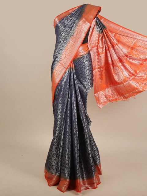 

Pothys Blue & Orange Woven Design Jute Silk Saree
