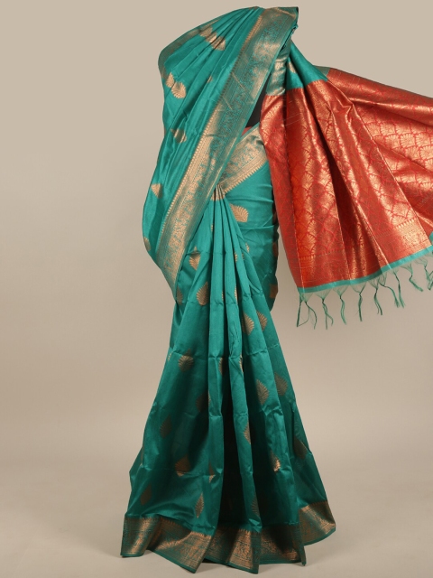 

Pothys Green & Red Ethnic Motifs Zari Jute Silk Saree