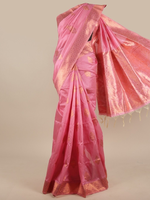 

Pothys Pink & Gold-Toned Woven Design Jute Silk Saree