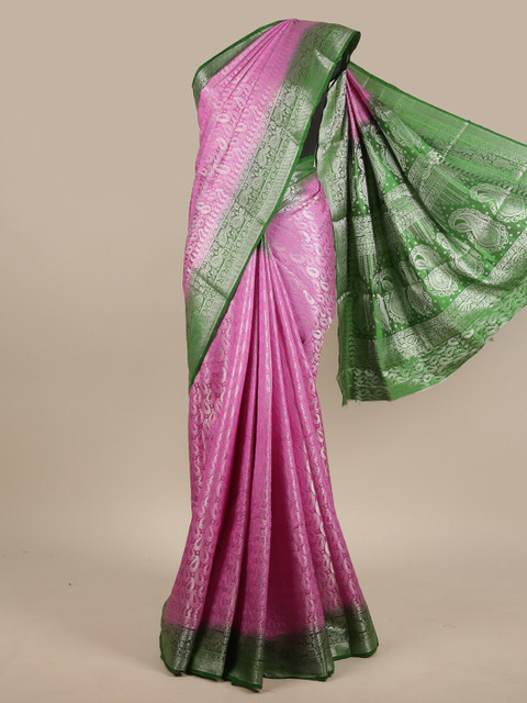 

Pothys Pink & Green Woven Design Zari Jute Silk Saree