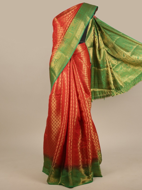 

Pothys Red & Green Ethnic Motifs Zari Jute Silk Saree