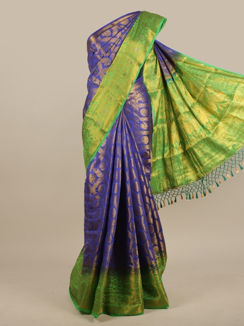 

Pothys Blue & Green Woven Design Zari Jute Silk Saree
