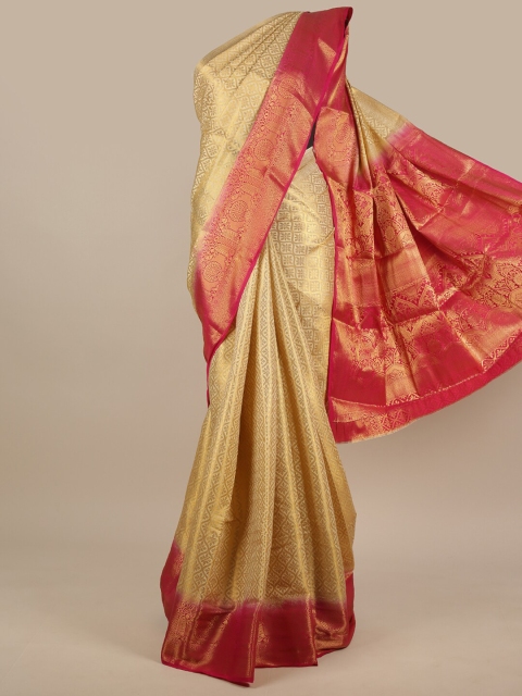 

Pothys Cream & Magenta Woven Design Jute Silk Saree