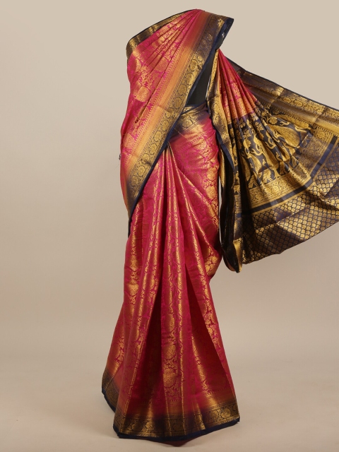 

Pothys Pink & Navy Blue Woven Design Jute Silk Saree