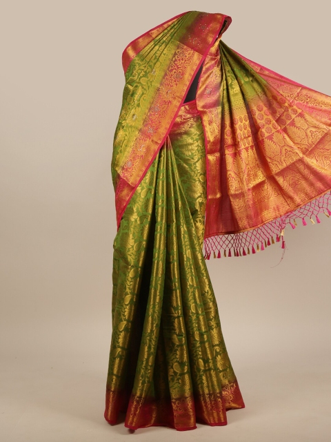 

Pothys Green & Gold-Toned Ethnic Motifs Zari Jute Silk Saree