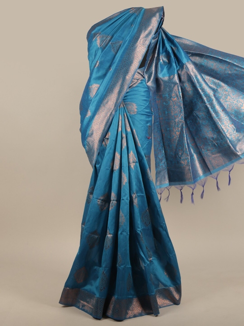 

Pothys Blue & Copper-Toned Woven Design Jute Silk Saree